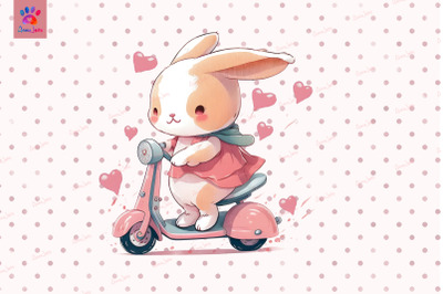 Pink Bunny Riding Motobike Valentine