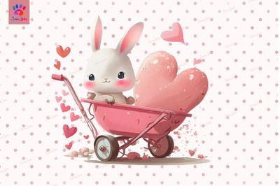 Pink Bunny Riding Wheelbarrow Valentine