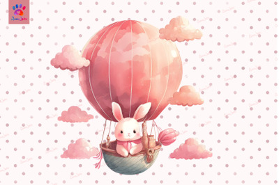 Pink Bunny In Hot Air Baloon Valentine