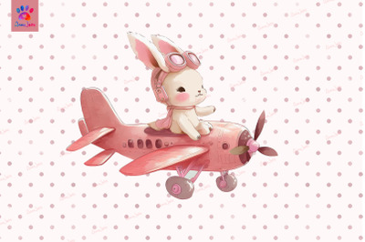 Pink Bunny Riding Air Plane Valentine