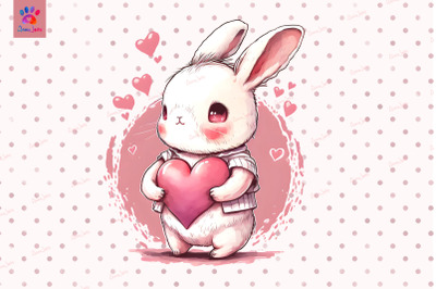 Pink Bunny Holding Heart Valentine