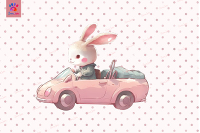 Pink Bunny Riding Car Valentine