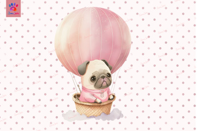 Pug Puppy In Hot Air Balloon Valentine