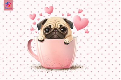 Pug Puppy In Pink Coffee Cup Valentine