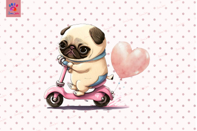 Pug Puppy Riding Motobike Valentine