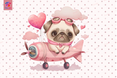 Pug Puppy On Air Plane Valentine