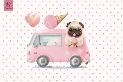 Pug Puppy On Ice Cream Vans Valentine