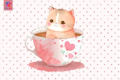 Cute Cat In Coffee Cup Valentine