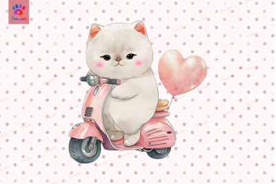 Cute Cat Riding Motobike Valentine