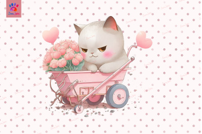 Cute Cat On Pink Wheelbarrow Valentine