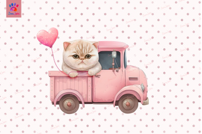 Cute Cat On Pink Truck Valentine