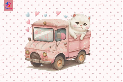 Cute Cat On Truck Valentine