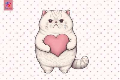 Cute Cat Holding Pink Heart Valentine