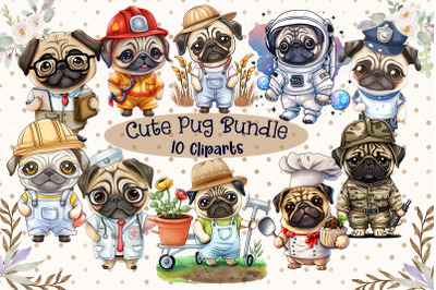 Fantastic Pug Puppy Cliparts Bundle