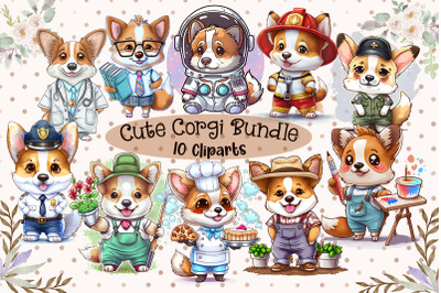 Super Cute Corgi Puppy Cliparts Bundle