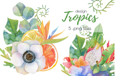 Watercolor Tropic Flowers Design