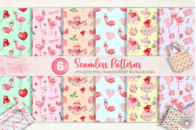 Flamingo Valentine Seamless Pattern