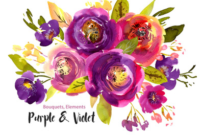 Purple &amp; Violet Watercolor Flowers