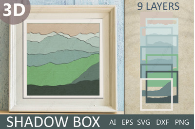 Landscape 3d, Shadow box svg, Layered wall art paper cut
