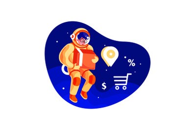 Astronaut Delivery Service Holding Box Illustration