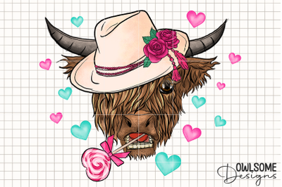 Highland Cow Valentine PNG Sublimation