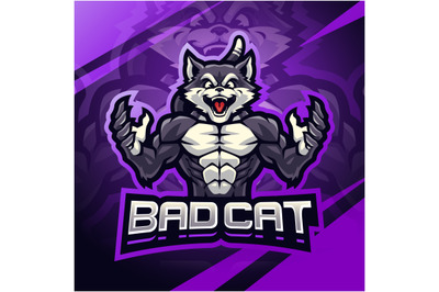 Bad cat fighter mascot logo design