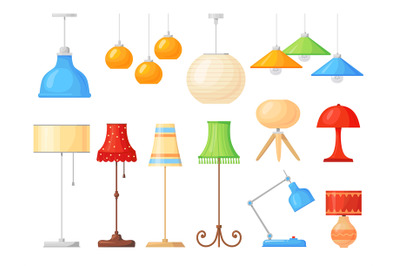 Cartoon lamps. Home interior floor and table torcheres with different