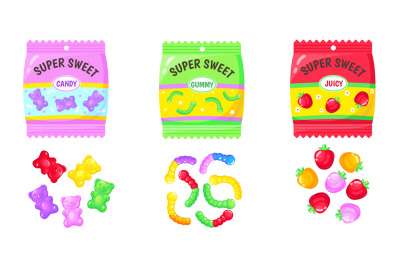 Jelly bears pack. Mix of gummy candies, marmalade colorful sweets for