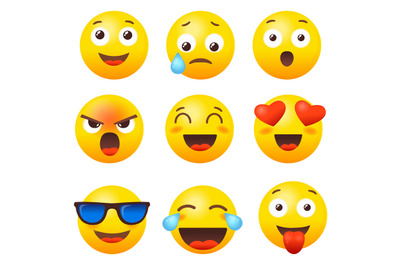 Emoji reaction set. Emoticon icon, emoticons emojis media, social chat