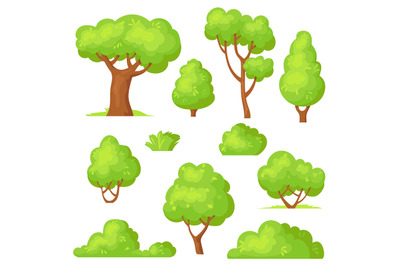 Cartoon hedge set. Garden park green bushes, gardening plants with flo