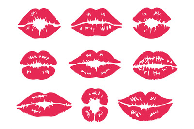 Lipstick kiss mark. Mouth and lips makeup, print lip, red female kisse