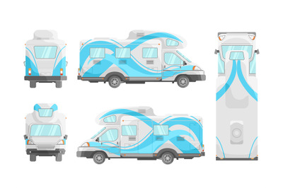 Motorhome mockup. Rv vehicle branding, caravan camper van, recreationa