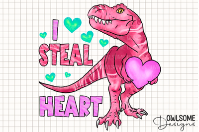 I Steal Heart T-Rex Valentine PNG