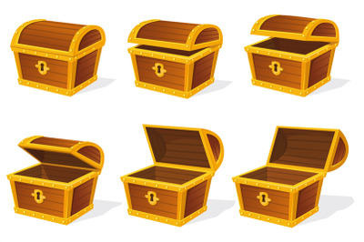 Chest animation. Empty treasure box, open and closed medieval ancient