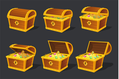 Treasures chest animation. Treasure box animated frames, golden treasu