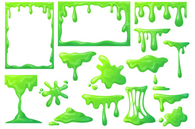 Slime frame. Cartoon mucus green goo drip sticky slimy mucus, liquid s