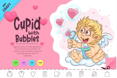 Cartoon Cupid with Bubbles. Clipart