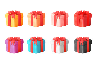 3d color giftbox. Present gift boxes icon, closed pink orange purple r