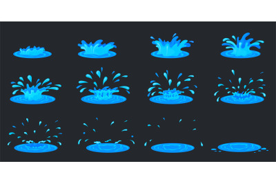 Water ripple animation. Cartoon splash fx effect 2d game, sprite sheet