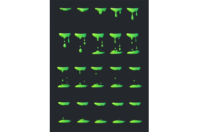 Slime animation. Liquid green drop, cartoon splash poison drip, toxic