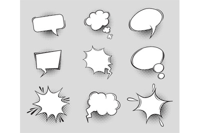 Empty speech bubble halftone. Cartoon comic bubbles for text, speak cl