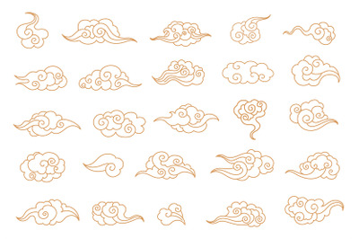 Cartoon chinese clouds. Asian style tattoo in shape cloud&2C; oriental or