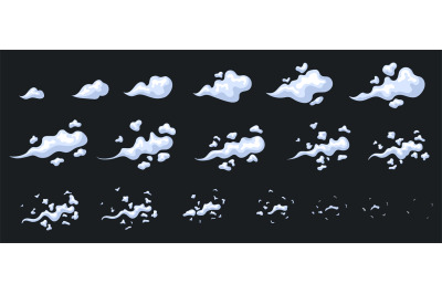 Exhaust animation. Animate smoke cloud, cartoon dust 2d animated effec