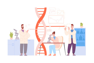 DNA research scientists. Researcher in science genetic laboratory, ana