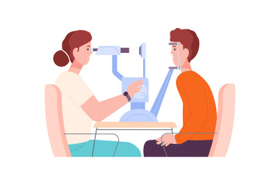 Optometrist check eyes. Ophthalmologist examination fundus eye, vision