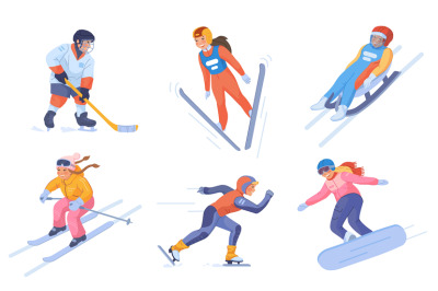 Winter sport for little child. Cartoon kid snow sports, skiing ice ska