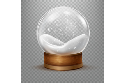Snow inside ball. Realistic snowball, christmas snowglobe, glass dome
