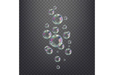 3d soap balls. Realistic transparent bubbles detergent, air blowing co