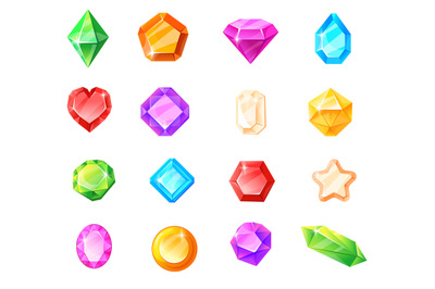 Game crystals, magical stone jewel, cartoon vector illustration, isola