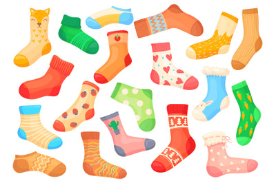 Cartoon woolen socks. Pair stripe children sockes, winter warm striped